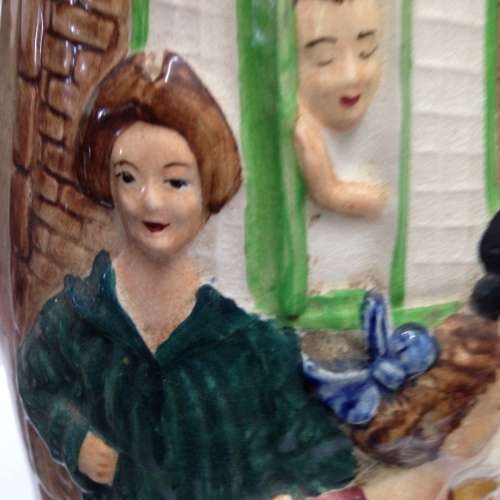 EXQUISITE *ANTIQUE C1939-1950 *BURLEIGH WARE Jug Embossed SALLY IN OUR ALLEY hairline crack inside