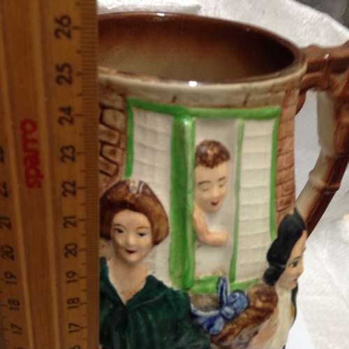 EXQUISITE *ANTIQUE C1939-1950 *BURLEIGH WARE Jug Embossed SALLY IN OUR ALLEY hairline crack inside