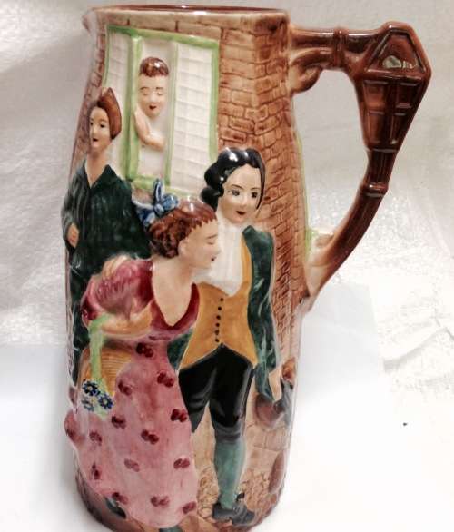 EXQUISITE *ANTIQUE C1939-1950 *BURLEIGH WARE Jug Embossed SALLY IN OUR ALLEY hairline crack inside