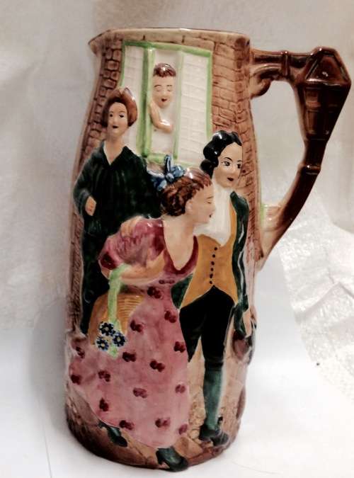 EXQUISITE *ANTIQUE C1939-1950 *BURLEIGH WARE Jug Embossed SALLY IN OUR ALLEY hairline crack inside