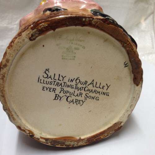 EXQUISITE *ANTIQUE C1939-1950 *BURLEIGH WARE Jug Embossed SALLY IN OUR ALLEY hairline crack inside