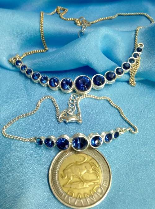 Necklace+Bracelet Aurora Borealis crystals old-time metal blue stones