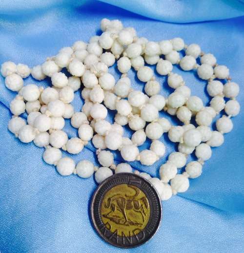 Necklace - Antique RARE 1930`sART DECO Long WHITE MILK GLASS beads