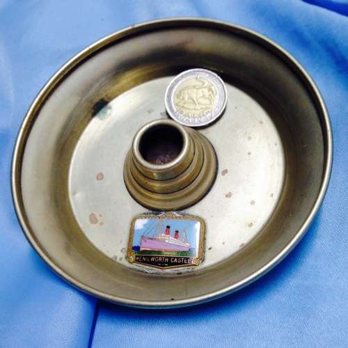 shipping liner KENIL WORTH CASTLE enamel ship picture on Metal Cigar Ashtray/bowl