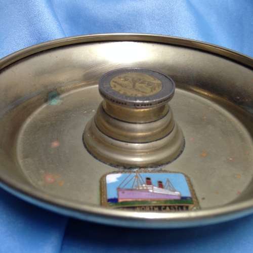 shipping liner KENIL WORTH CASTLE enamel ship picture on Metal Cigar Ashtray/bowl