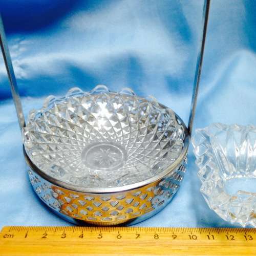 Metal Stand Dish inside + E.L. enameled Serviette Ring *G Monograme Crystal Ashtray