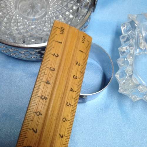 Metal Stand Dish inside + E.L. enameled Serviette Ring *G Monograme Crystal Ashtray