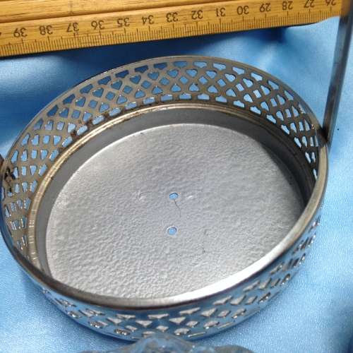 Metal Stand Dish inside + E.L. enameled Serviette Ring *G Monograme Crystal Ashtray