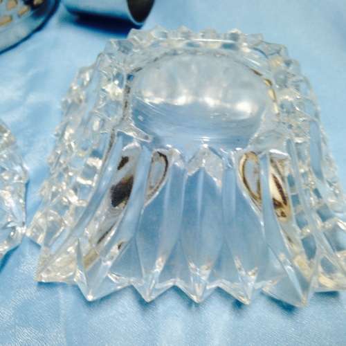 Metal Stand Dish inside + E.L. enameled Serviette Ring *G Monograme Crystal Ashtray