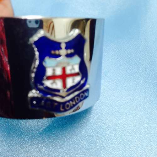 Metal Stand Dish inside + E.L. enameled Serviette Ring *G Monograme Crystal Ashtray