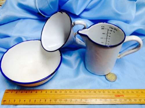 3 itemsWhite Blue Trim Bowl Funnel+graduation Mark Measure JugLOOK At My BUY NOW listings NO WAITING