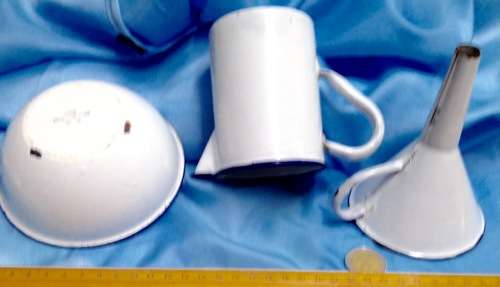 3 itemsWhite Blue Trim Bowl Funnel+graduation Mark Measure JugLOOK At My BUY NOW listings NO WAITING