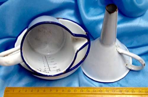 3 itemsWhite Blue Trim Bowl Funnel+graduation Mark Measure JugLOOK At My BUY NOW listings NO WAITING