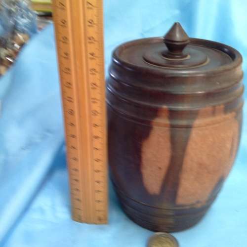 Tobacco  Jar +lid Black Wood - finial has Turned lid -  secure fit
