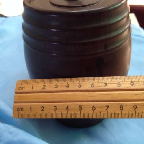 Tobacco  Jar +lid Black Wood - finial has Turned lid -  secure fit