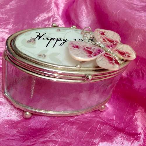 TRINKET BOX  HAPPY 18th birthday Textured GLASS Butterfly Top