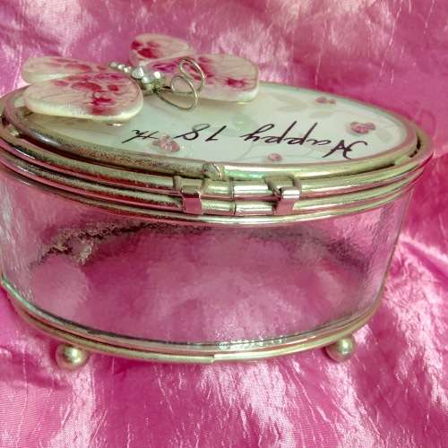 TRINKET BOX  HAPPY 18th birthday Textured GLASS Butterfly Top