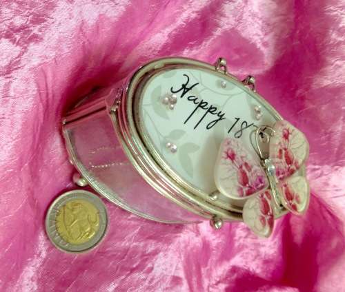 TRINKET BOX  HAPPY 18th birthday Textured GLASS Butterfly Top