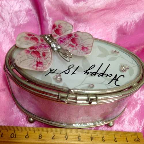 TRINKET BOX  HAPPY 18th birthday Textured GLASS Butterfly Top