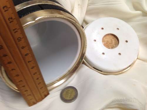 Humidor metal gold tone barrel shape with pipe lid handle