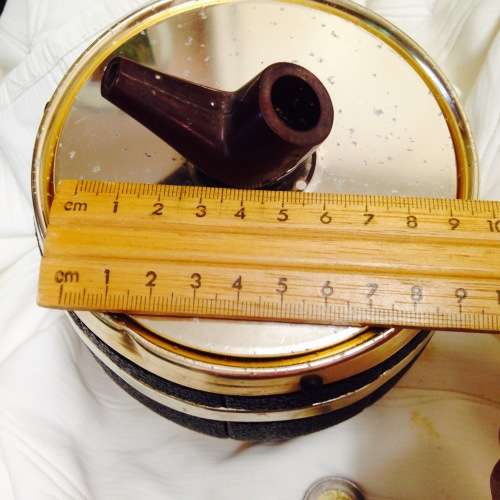 Humidor metal gold tone barrel shape with pipe lid handle