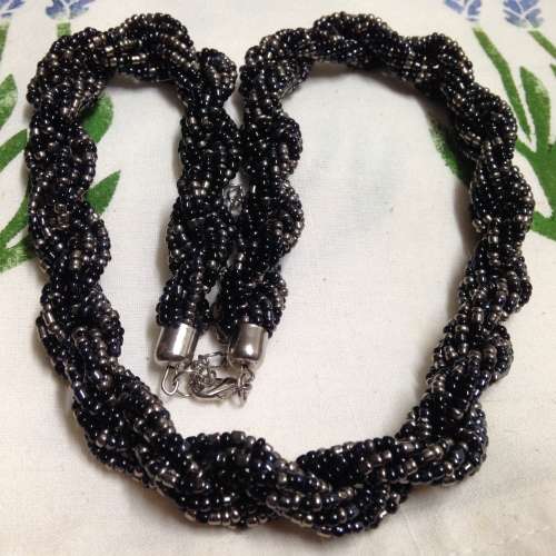 Necklace- MULTIPLE TWIST Strands Black Glass BEADS*LOOK At All My BUY NOW listings NO WAITING