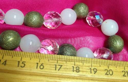 Necklace - White Gold Glass beads + cut Brass beads Unusual