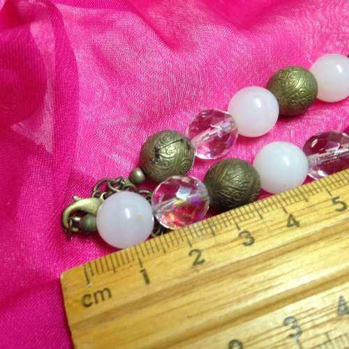 Necklace - White Gold Glass beads + cut Brass beads Unusual