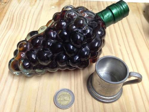 Glass Grape bottle - Sealed + Small metal cup