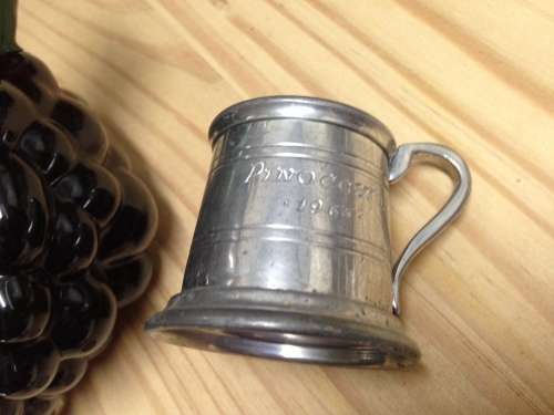 Glass Grape bottle - Sealed + Small metal cup