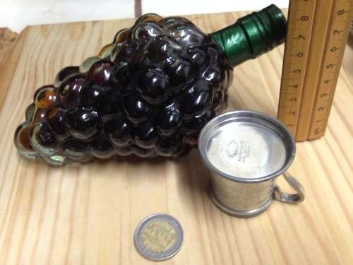 Glass Grape bottle - Sealed + Small metal cup