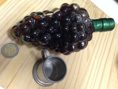 Glass Grape bottle - Sealed + Small metal cup
