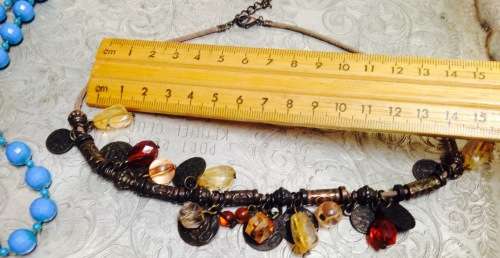 Necklace Vintage Blue Acrylic+I Thong copperish charms+acrylic beads LOOK At My BUY NOW LISTINGS