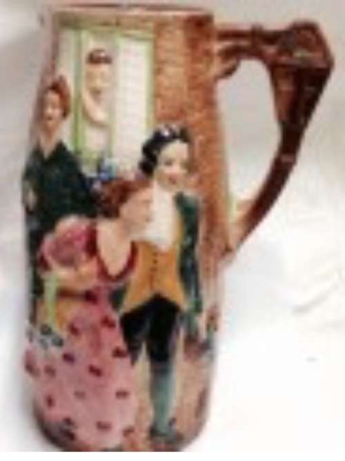 EXQUISITE *ANTIQUE C1939-1950 *BURLEIGH WARE Jug Embossed SALLY IN OUR ALLEY hairline crack inside
