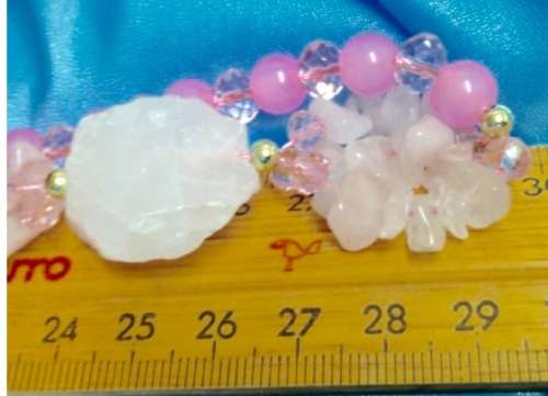 Necklace-Rose Quartz 4 DRUZY +6 drops Chips Pink faceted Cut glass Crystals
