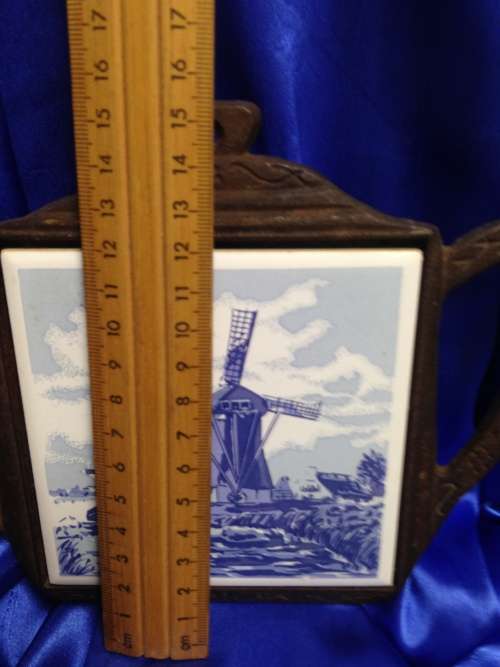 Trivet cast iron Delft tile blue on White Shape of Tea Pot