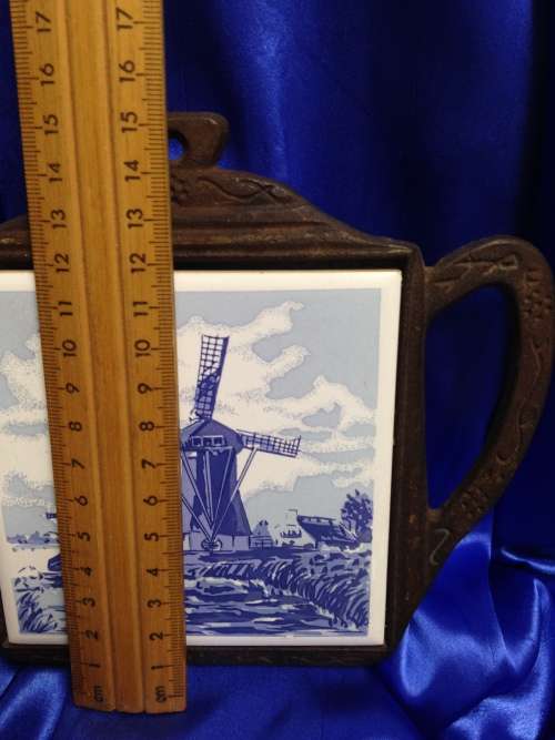 Trivet cast iron Delft tile blue on White Shape of Tea Pot