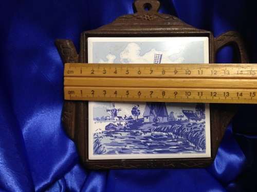 Trivet cast iron Delft tile blue on White Shape of Tea Pot