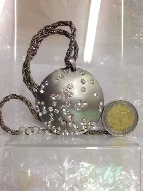 Necklace Chain +Large Pendant has Crystals Silver tone metal LOOK At My BUY NOW LISTINGS NO WAITING