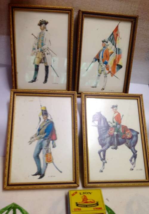 4 small military men Regiment + rank + date on back produced by C.P.Productions  N. Ireland