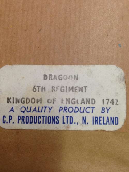 4 small military men Regiment + rank + date on back produced by C.P.Productions  N. Ireland