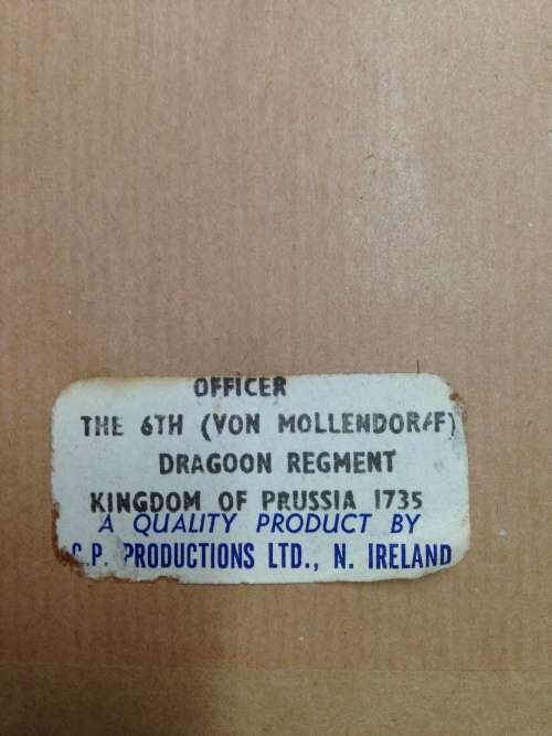 4 small military men Regiment + rank + date on back produced by C.P.Productions  N. Ireland
