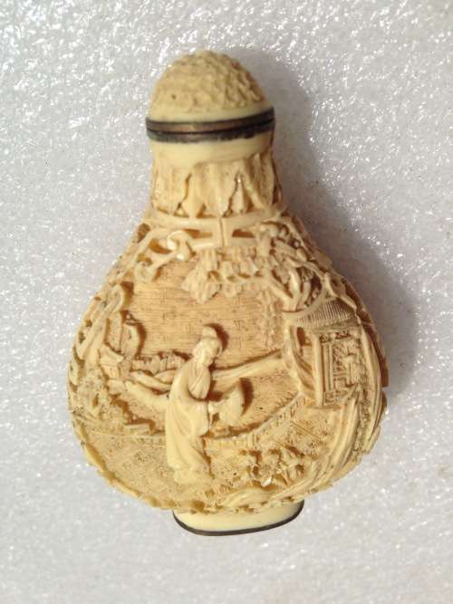 Antique Oriental Carved Snuff bottle base Signed Look at my Buy Now listings No Waiting