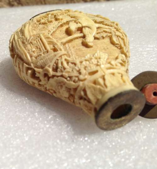 Antique Oriental Carved Snuff bottle base Signed Look at my Buy Now listings No Waiting