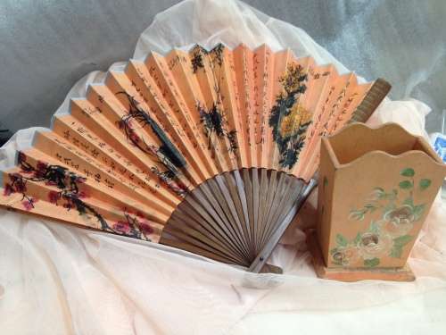 Oriental fan Bauenmalerie holder wood Look At My Buy Now listings No Waiting