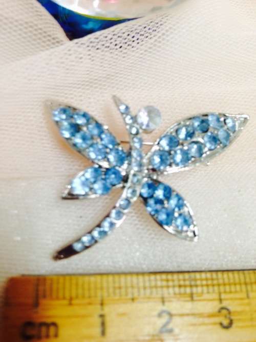 Brooch Blue Crystals silver tone metal