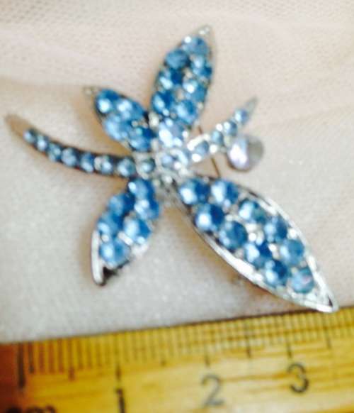 Brooch Blue Crystals silver tone metal
