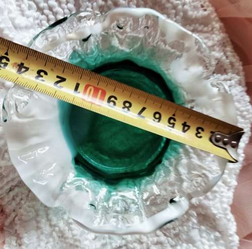 Studio Art Glass Hand Blown Green White infusion Frilled edges