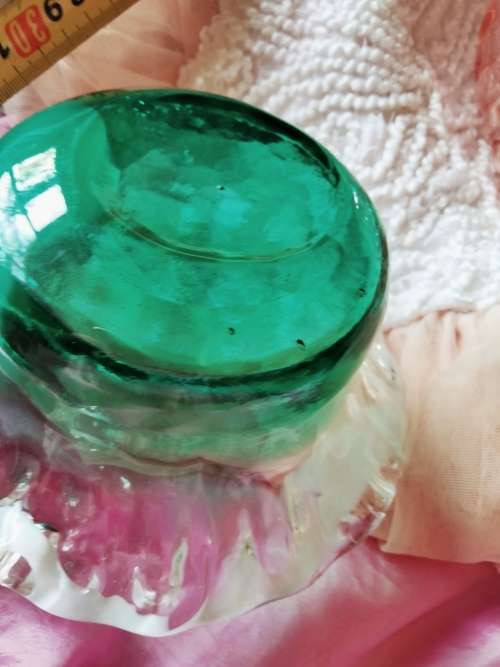 Studio Art Glass Hand Blown Green White infusion Frilled edges