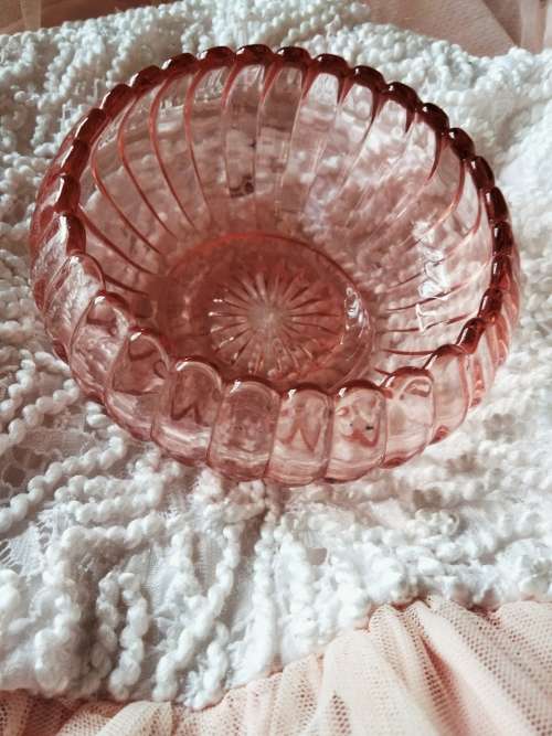 Glass Rose Bowl Pink segments top Scalloped